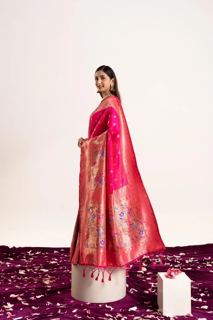 Dark Pink Soft Banarasi Silk Saree Kalyanja Fashion
